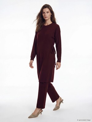 Lcw Modest Bordo Beli Lastikli Kadın Triko Pantolon