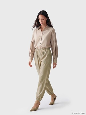 Lcw Modest Ekru Beli Lastikli Kadın Jogger Pantolon