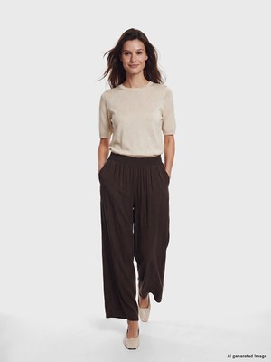 Lcw Modest Kahverengi Beli Lastikli Geniş Paça Kadın Pantolon