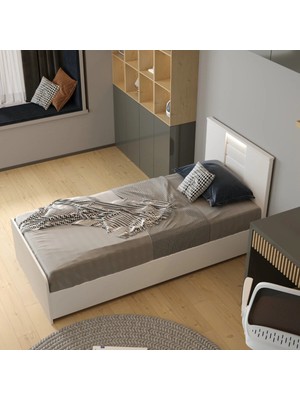 Klubeconcept LED Işıklı Başlıklı Modern Tek Kişilik Yatak %100 Mdf Kalite 95X195CM