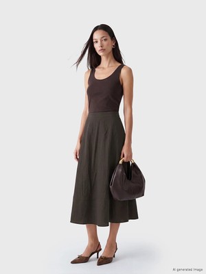 Lcw Modest Kahverengi Beli Lastikli Modal Karışımlı Kloş Etek