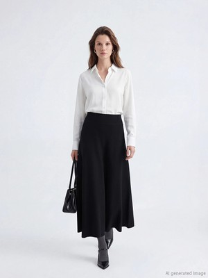 Lcw Modest Siyah Beli Lastikli Kloş Etek