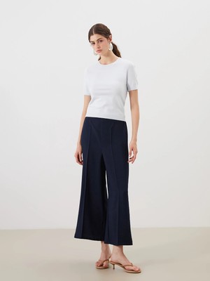 Lcw Modest Lacivert Beli Lastikli Geniş Paça Kadın Pileli Pantolon