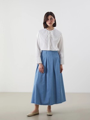Lcw Modest Indigo Beli Fermuarlı Pileli Jean Etek