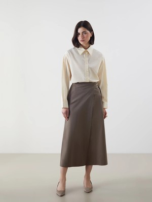 Lcw Modest Haki Beli Fermuarlı Gabardin Etek