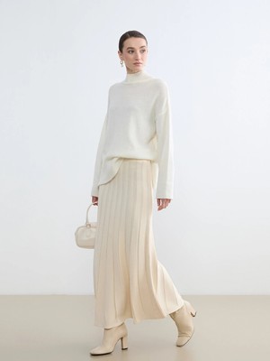 Lcw Modest Ekru Beli Lastikli Triko Kloş Etek