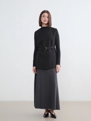Lcw Modest Bej Beli Lastikli Kloş Etek