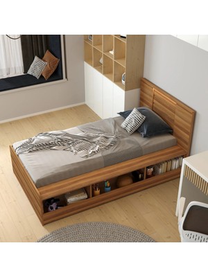 Klubeconceptled Işıklı Başlıklı Modern Kitaplıklı Yatak %100 Mdf Tek Kişilik Model 110X195CM