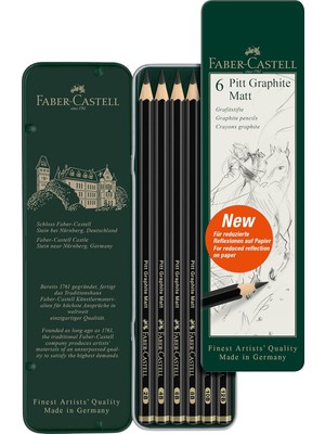 Faber-Castell Pitt Matt Dereceli Kurşun Kalem Seti, 6’lı, 2B-12B, Ultra , Parlama Yapmaz, Çizim Eskiz Için, Dayanı