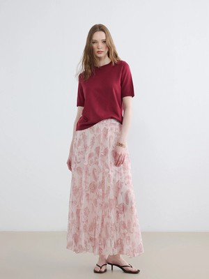 Lcw Modest Pembe Beli Lastikli Desenli Şifon Pileli Etek