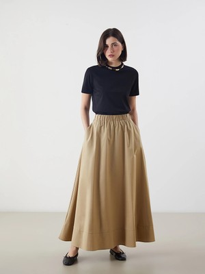 Lcw Modest Haki Beli Lastikli Poplin Kloş Etek
