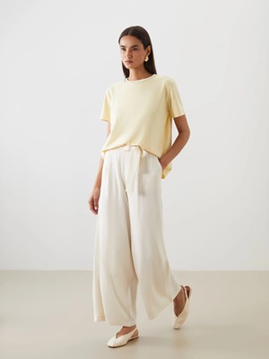 Lcw Modest Ekru Beli Lastikli Geniş Paça Kadın Pantolon