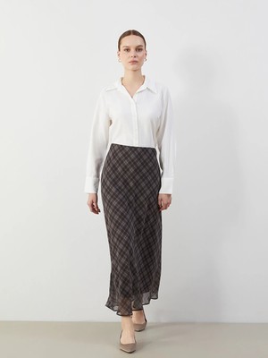 Lcw Modest Kahverengi Loose Fit Ekose Şifon Etek