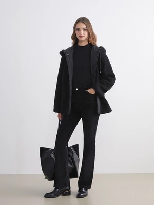 Lcw Modest Siyah Dar Fit Ispanyol Paça Kadife Kadın Pantolon