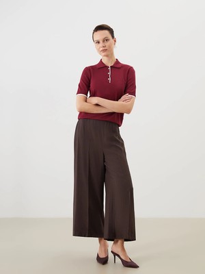 Lcw Modest Kahverengi Beli Lastikli Geniş Paça Kadın Pileli Pantolon