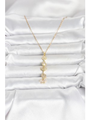 Şans Kolyesi Y Model Zirkon Taşlı  Çelik Gold Kolye