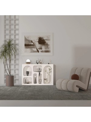 Klubeconcept %100 Mdf Beyaz Renk Modern Dekoratif Nişli Konsol – 120X80 cm Raflı Ünitesi