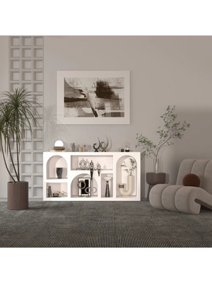Klubeconcept %100 Mdf Beyaz Renk Modern Dekoratif Nişli Konsol 160X80 cm Raflı Deko Ünitesi