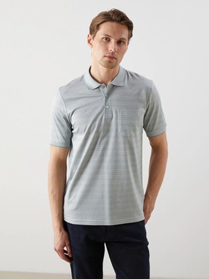 LC Waikiki Lcwaıkıkı Classic Yeşil Polo Yaka Çizgili Merserize Görünümlü Erkek Tişört