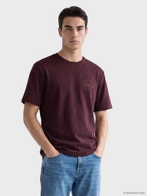 LC Waikiki Lcwaıkıkı Classic Bordo Bisiklet Yaka Baskılı Erkek Tişört