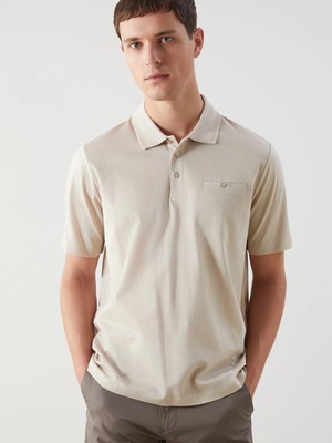 LC Waikiki Lcwaıkıkı Classic Bej Polo Yaka Merserize Görünümlü Erkek Tişört