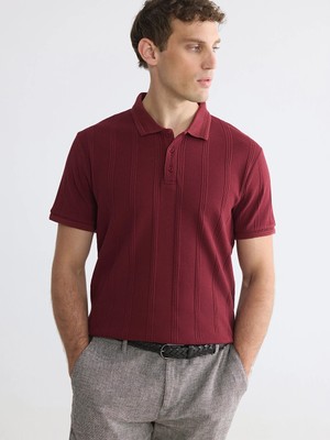 LC Waikiki Lcwaıkıkı Classic Kırmızı Polo Yaka Dokulu Erkek Tişört
