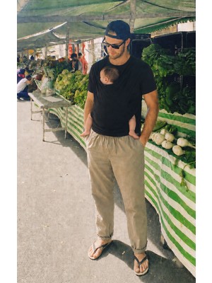 Maternel Baba Kanguru T-Shirt Erkek Casual Fitted Pamuk Kısa Kol Siyah Tasarım