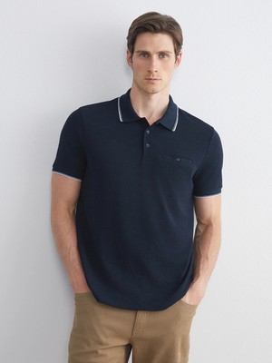 LC Waikiki Lcwaıkıkı Classic Lacivert Polo Yaka Kısa Kollu Penye Erkek Tişört