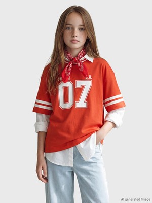 LC Waikiki Lcw Kids Kırmızı Bisiklet Yaka Kız Çocuk Baskılı Tişört