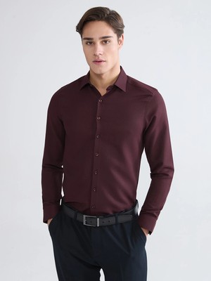 Lcw Busıness Bordo Slim Fit Armürlü Erkek Gömlek