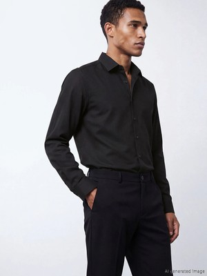 Lcw Busıness Siyah Slim Fit Uzun Kollu Armürlü Erkek Gömlek