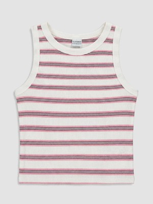 LC Waikiki Lcw Kids Ekru Bisiklet Yaka Çizgili Kız Çocuk Atlet