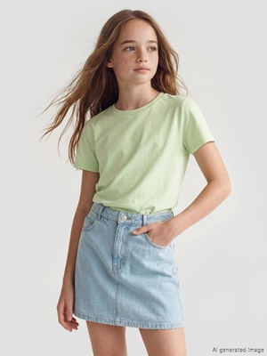 LC Waikiki Lcw Kids Ekru Bisiklet Yaka Kız Çocuk 3'lü Tişört