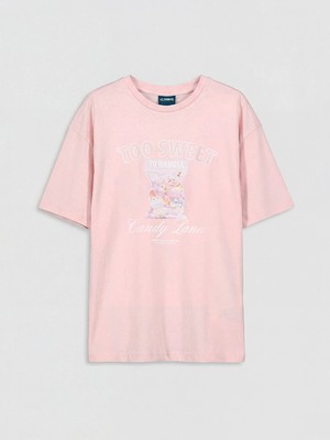 LC Waikiki Lcw Kids Pembe Bisiklet Yaka Baskılı Kız Çocuk Tişört