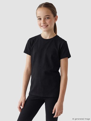 LC Waikiki Lcw Kids Siyah Kız Çocuk Bisiklet Yaka Tişört