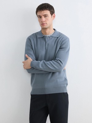 Lcw Vision Mavi Polo Yaka Erkek Triko Kazak