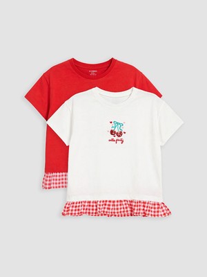 LC Waikiki Lcw Kids Kırmızı Pul Işlemeli Kız Çocuk Tişört 2'li