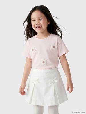 LC Waikiki Lcw Kids Pembe Bisiklet Yaka Nakışlı Kız Çocuk Tişört