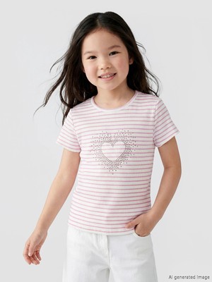 LC Waikiki Lcw Kids Lila Taşlı Kız Çocuk Fitilli Tişört