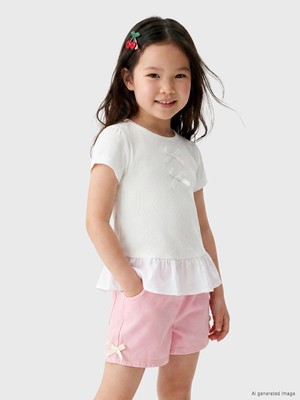 LC Waikiki Lcw Kids Beyaz Kız Çocuk Fiyonk Detaylı Tişört