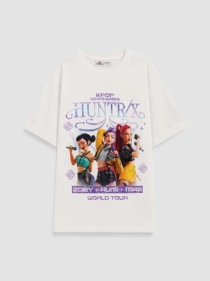 LC Waikiki Lcw Kids Beyaz K-Pop Demon Hunters Baskılı Kız Çocuk Tişört