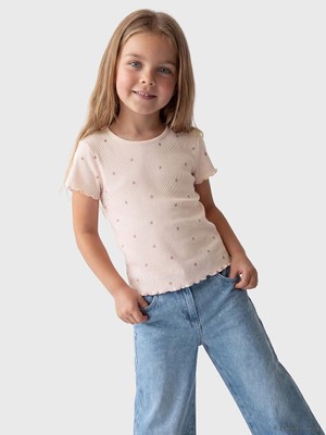 LC Waikiki Lcw Kids Pembe Kalp Desenli Fitilli Kız Çocuk Tişört