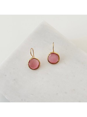 Vesce Atelier Kalsedon Yuvarlak Doğal Taş Küpe Pembe