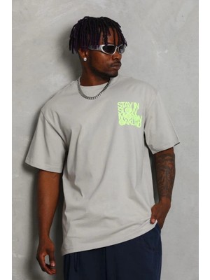Medi Giyim Erkek Baskılı T-Shirt Kısa Kol Bisiklet Yaka Regular Fit Tişört - Gri