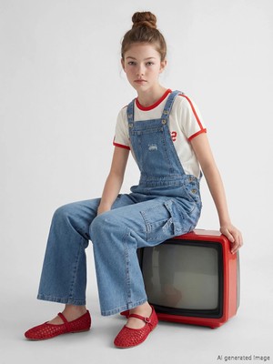 LC Waikiki Lcw Kids Mavi Yırtık Detaylı Kız Çocuk Kargo Jean Salopet