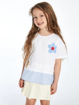 LC Waikiki Lcw Kids Beyaz Bisiklet Yaka Çiçekli Kız Çocuk Tişört