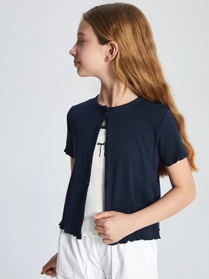 LC Waikiki Lcw Kids Lacivert Bisiklet Yaka Kız Çocuk Crop Tişört ve Atlet