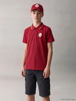 LC Waikiki Lcw Kids Kırmızı Polo Yaka Galatasaray Baskılı Erkek Çocuk Tişört