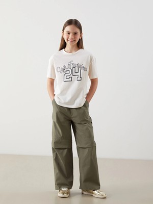 LC Waikiki Lcw Kids Haki Beli Lastikli Kız Çocuk Paraşüt Pantolon