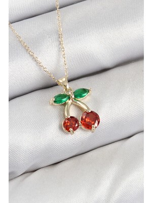 MiraLive Pirinç Zirkon Taşlı Kiraz Model Gold Renk Kadın Kolye - TJ-BKO10420